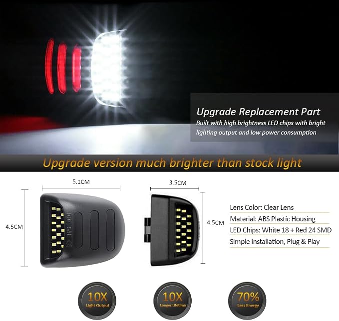 D-Lumina LED License Plate Lights Tag Lamp Red Neon Tube with Socket Wiring Harness for Chevy Silverado GMC Sierra 1500 2500 3500 Suburban Tahoe Cadillac Escalade EXT Yukon XL, 6000K White, Pack of 2
