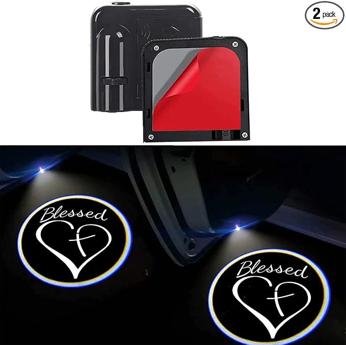 Liuzhi 2Pcs Car Door Projector Logo Light for Blessed Cross and Heart Christian, Universal Wireless Courtesy LED Ghost Shadow Lights Welcome Lamp Suitable fit All Models