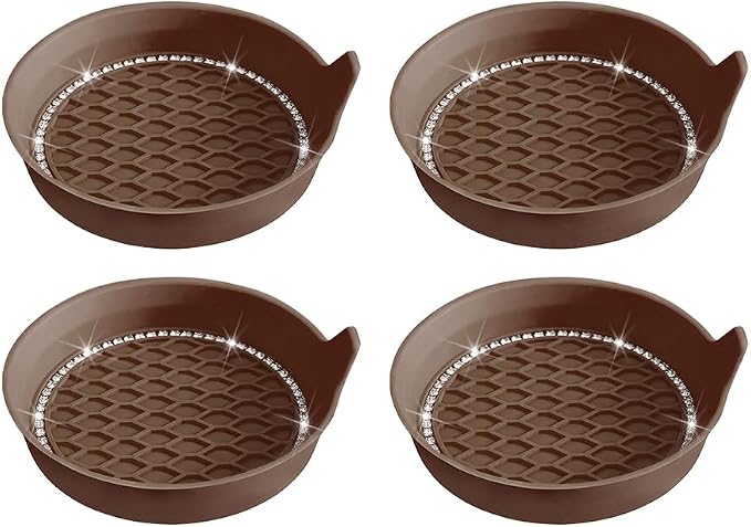 4PCS Bling Car Cup Holder Coaster, Crystal Rhinestone Insert Dustproof Non-Slip Drink Cup Mat, Diamond Shockproof Auto Interior Water Bottle Pad Cushion Coaster, Universal Fit (Coffee)