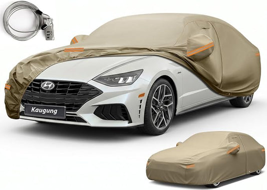 Kaugung Custom Fit Car Cover for Hyundai Sonata (1993-2026), Heavy Duty All Weather Waterproof Outdoor Cover, Sun Rain Snow UV Protection with Driver Door Zipper, Mirror Pockets & Air Vents