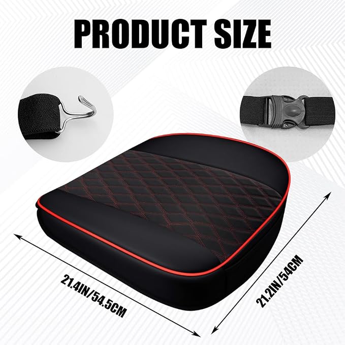 Leather Front Car Seat Cover, Anti-Slip Car Seat Bottom Covers, Full Wrapped Bottom Seat Protectors with Storage Pocket, Universal Comfortable Seat Cushion Fit Vehicles SUVs Trucks (Black Red)