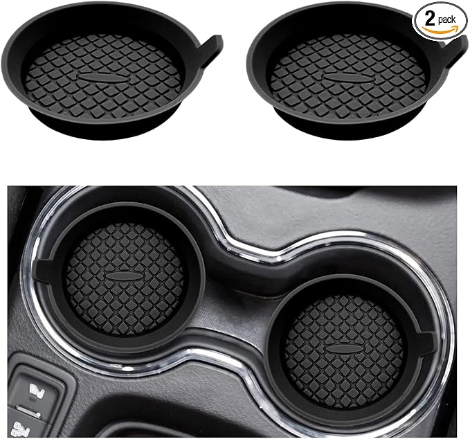 Ohleats 2 PCS Car Cup Coaster, 2.75 Inch Silicone Non-Slip Auto Cup Holder Insert Coasters, Universal Recessed Drink Cup Mat for Most Vehicles, Interior Decor Car Accessories (Black)