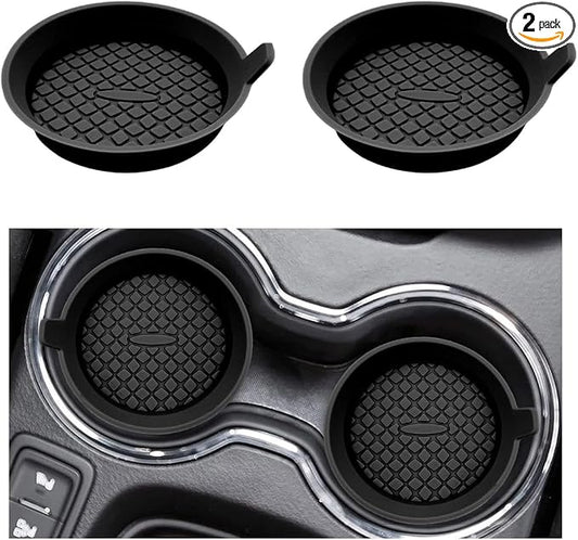 Ohleats 2 PCS Car Cup Coaster, 2.75 Inch Silicone Non-Slip Auto Cup Holder Insert Coasters, Universal Recessed Drink Cup Mat for Most Vehicles, Interior Decor Car Accessories (Black)