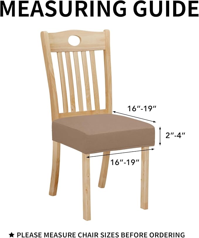 Easy-Going 100% Waterproof Seat Covers for Dining Room Chairs Set of 4, Stretch Chair Seat Slipcovers Protector Removable and Washable Kitchen Dining Chair Covers, Camel