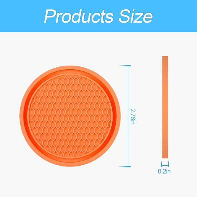 4 Pack Car Cup Holder Coaster, 2.75 Inch Diameter Non-Slip Universal Insert Coaster, Durable, Suitable for Most Car Interior, Car Accessory for Women and Men (Orange)