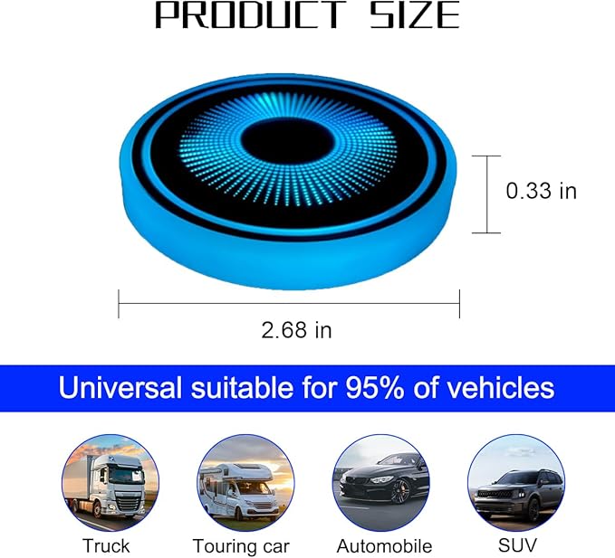 Mandark LED Car Cup Holder Lights, 2PCS Waterproof 7 Colors Changing Vehicle USB Charging Coaster Pad, Auto Interior Atmosphere Lamp Cup Mat Accessories, Universal for SUV Sedan Truck (Colorful)