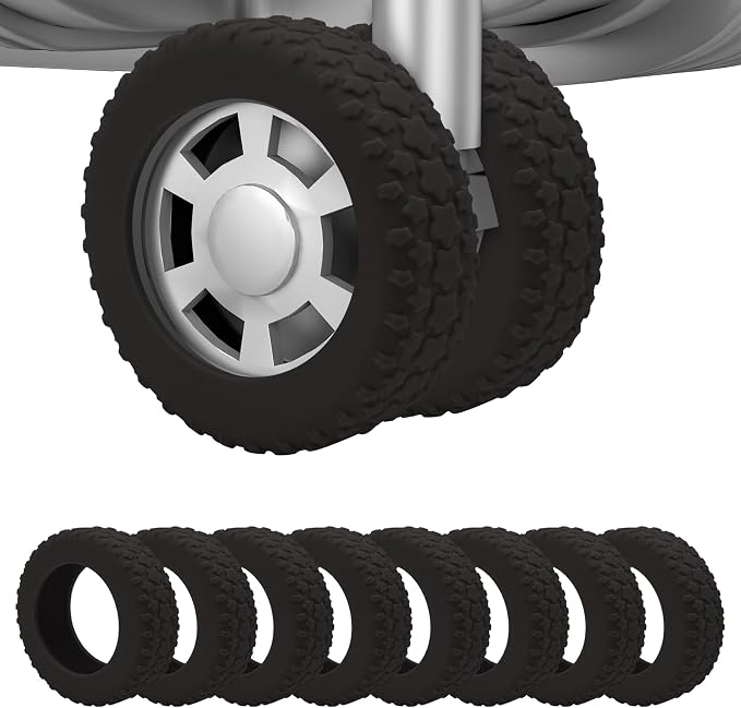 8PCS Silicone Luggage Wheel Covers for 2-2.4" Luggage Wheel Protector,Black | Protective suitcase wheel sleeves for compatible carry-on luggage, daily travel rolling, and one 4x2 double-wheel suitcase.