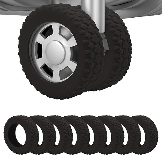8PCS Silicone Luggage Wheel Covers for 2-2.4" Luggage Wheel Protector,Black | Protective suitcase wheel sleeves for compatible carry-on luggage, daily travel rolling, and one 4x2 double-wheel suitcase.