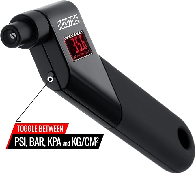 Accutire MS-4021B Digital Tire Pressure Gauge with 4 Valve Caps, 5-150psi (psi, bar, kPa, kg/cm2)