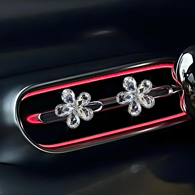 Zpana Bling Daisy Flower Car Air Vent Clips, 5PCS Sparkling Crystal Rhinestone Cute Vehicle Air Conditioning Clamp, Diamond Auto Air Outlet Clip Decor for Women Girls, Universal Fit (White)