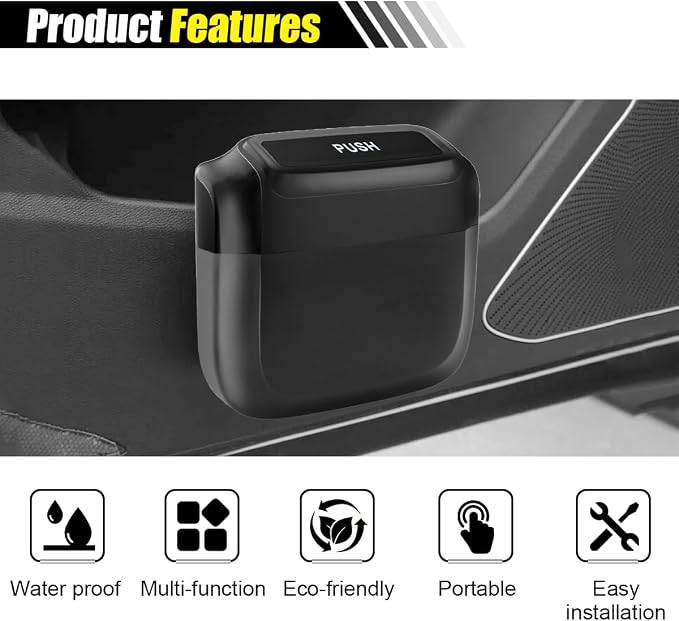 smilfuy Mini Car Trash Can with Lid, Leakproof & Waterproof Auto Dustbin Garbage Can with 30 Trash Bags, Car Organizer and Storage for Automotive Home Office Kitchen Bedroom (Black, 1PCS)