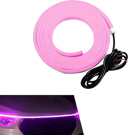 1PC Car Hood LED Strip Light, 59In Waterproof Flexible LED Light Strip with Adhesive Tape, Exterior and Interior Decoration, Universal for Most Cars, Trucks, SUVs DC 12V (Pink)