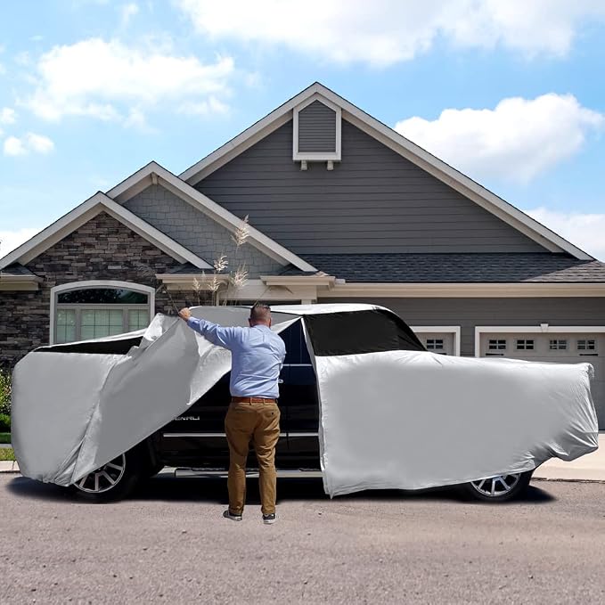 Titan Premium Multi-Layer PEVA Car Cover for Large Pick-up Trucks 213-234”. Waterproof, UV Protection, Anti-Scratch Protective Lining, Driver-Side Zippered Opening. Fits F-150, Silverado and More.