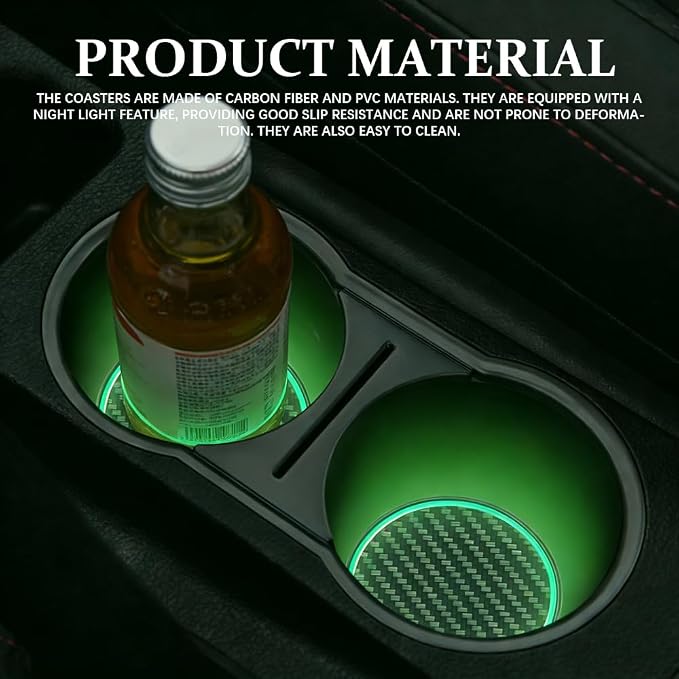 2PCS Car Cup Holder Coaster, Car Cup Holder Insert, 2.83" Insert Water Bottle Holder Pads, Auto Accessories Non-Slip Luminous Cover Scratches Automotive Coasters Universal for Most Vehicles