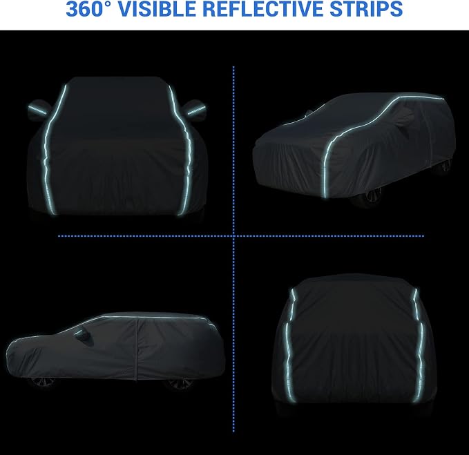 Tecoom Car Cover Waterproof All Weather, 8 Layers Soft Cotton Fleece Lining SUV Car Cover with Zipper Door & Lock, Windproof Rain Sun UV Hail Protector Full Exterior Covers Fit SUV (206-215 Inches)