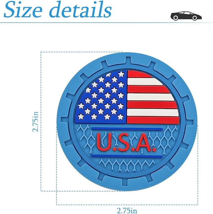 AUCELI 2 Pack Car Cup Holder Coasters, Colored American Flag US Flag Insert Car Cup Coaster, 2.75 Inch Anti Slip Shockproof Embedded Drink Mat, Vehicle Interior Decor Accessories