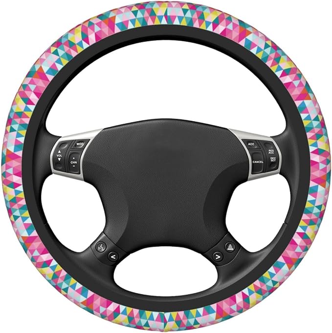 Thickened Elastic Steering Wheel Cover, Geometric Triangle Pattern Ultra, Soft, Breathable, Fit for Cars, SUVs, Trucks, Stylish Comfortable Grip