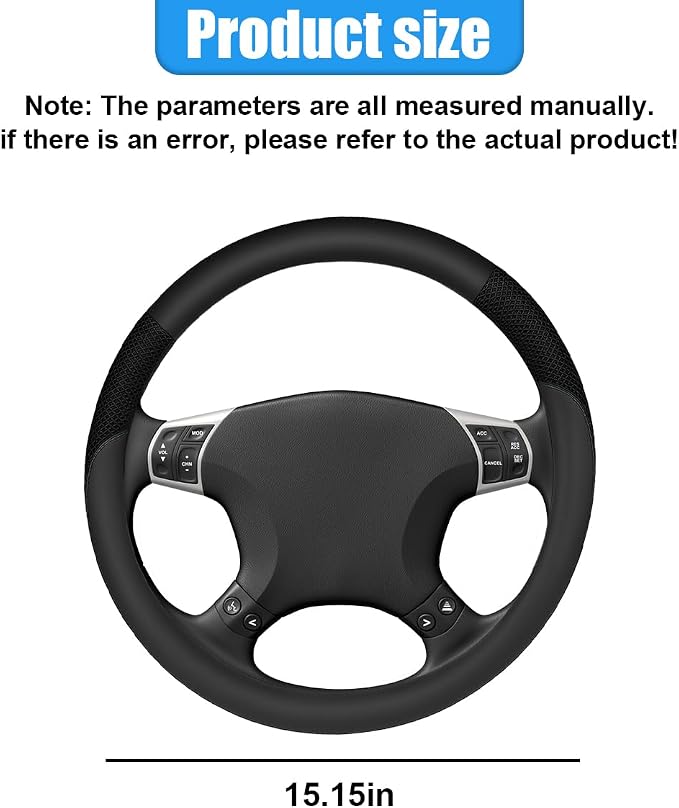 Car Steering Wheel Cover, 15" Breathable Microfiber Leather Ice Silk Mesh Wheel Wrap, Warm in Winter & Cool in Summer, Comfortable Anti-Slip Auto Interior Decorative Protector(Black)