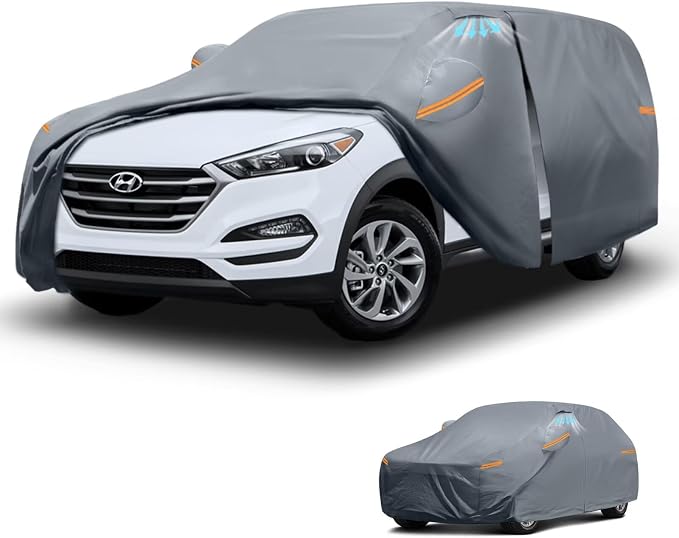 Waterproof Hyundai Tucson(ix35)(2004-2026) Car Cover with Breathable Vents, [Upgrade] Premium Covers with Cotton Liner and Zipper Door, Sun Rain Snow Dust Uv Protection.(Gift with Towel)