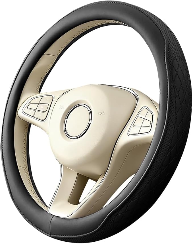 Car Steering Wheel Cover, Breathable Anti-Slip Vehicle Steering Wheel Protector with Inner Ring, Automotive Interior Protective Accessories, Universal for SUV RV Truck (Black)