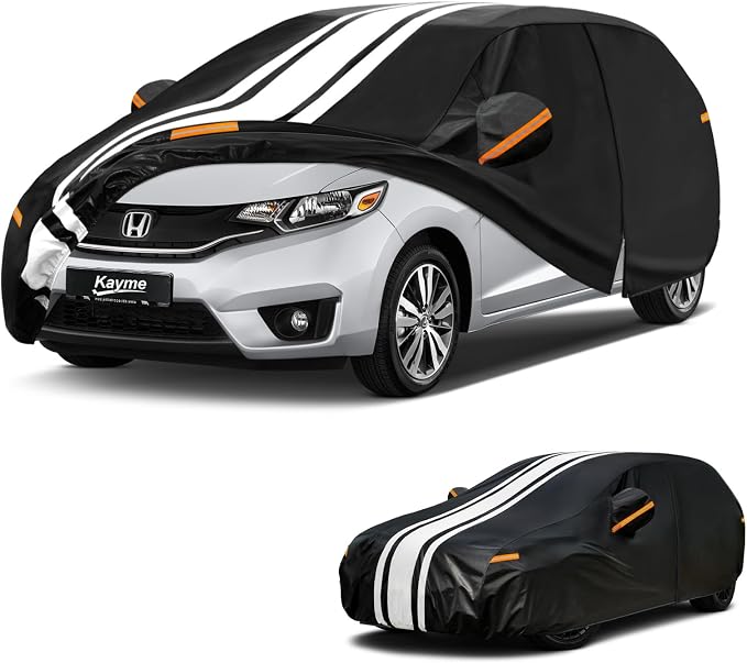 Kayme Heavy Duty Car Cover Custom Fit for Honda Fit (2006-2021) Waterproof All Weather for Automobiles, Gift with Tape/Towel, Outdoor Full Exterior Cover Rain Snow Sun UV Protection.