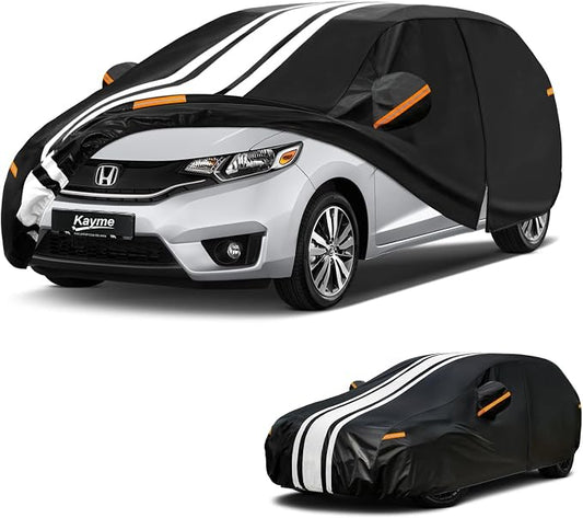 Kayme Heavy Duty Car Cover Custom Fit for Honda Fit (2006-2021) Waterproof All Weather for Automobiles, Gift with Tape/Towel, Outdoor Full Exterior Cover Rain Snow Sun UV Protection.