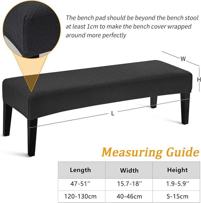 Fuloon Waterproof Dining Bench Cover, Removable Bench Slipcover Washable Bench Seat Protector Cover for Living Room, Bedroom, Kitchen (Black)