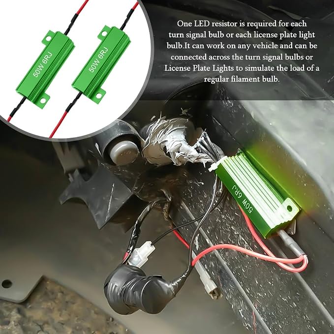 4PCS Load Resistors, 50W 6Ohm Car Resistors, LED Turn Signal Resistor Flasher Adaptor, Aluminum Case Resistor for Fix LED Bulb Fast Hyper Flash Turn Signal Blink Error Code (Green 6RJ, 4PCS)