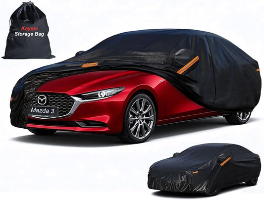 Kayme 7 Layers Sedan Car Cover Custom Fit for Mazda 3 (2003-2025), Waterproof All Weather for Automobiles,Rain Sun UV Protection.Black