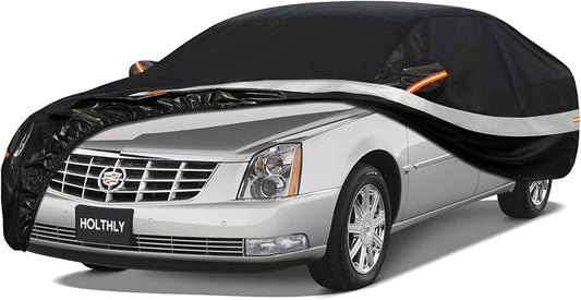 10 Layers Car Cover Custom Fit for Cadillac (DTS 2006-2012), Waterproof All Weather for Automobiles, Outdoor Full Cover Sun Dust Rain Protection with Cotton. Black