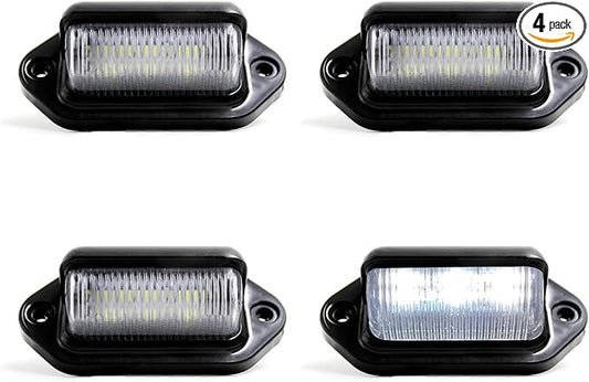 4pcs Black Boat Trailer White LED License Plate Lights Surface Mount Waterproof Universal Courtesy Step Tag Lamp