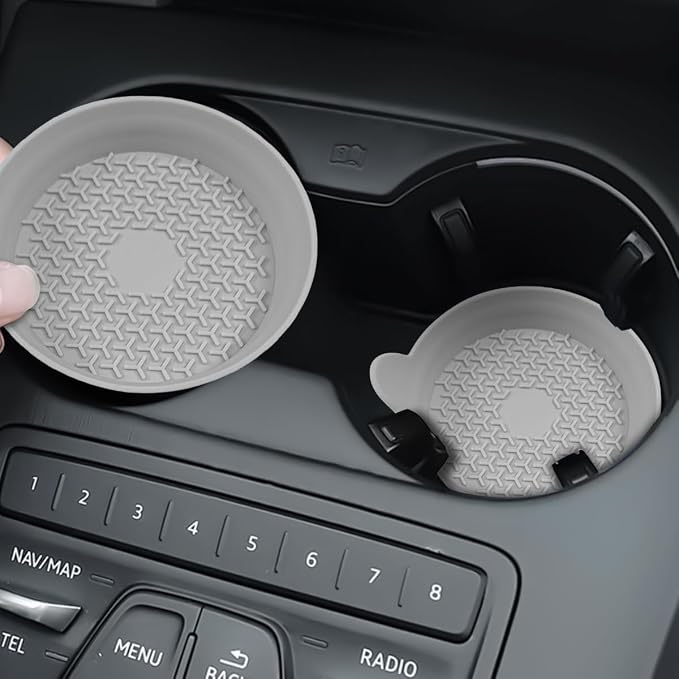 Mandark Car Cup Holder Coasters, Non-Slip Silicone Vehicle Insulation Drink Mat, Waterproof Sift-Proof Spill Recessed Automotive Interior Cup Insert Pad Accessories, Universal Fit (Gray)