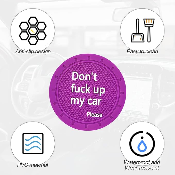 8sanlione 2 Pack Car Cup Holder Coasters, 2.75 Inch Non-Slip PVC Insert Cup Coaster, Anti-Scratch Auto Cup Mats for Women Men, Vehicle Interior Accessories for Car, SUV, Truck (D Purple/2PCS)