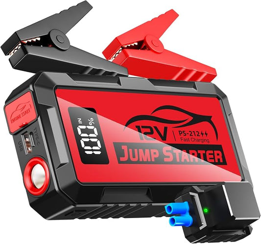 8000A Car Jump Starter, 12V Jump Starter Battery Pack (All Gas,up to 10.0L Diesel Engine) Jumper Cables Portable Lithium Jump Box, USB Output and LED Light (red)