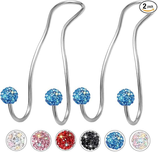 Bling Purse Hook for Car Headrest, Upgraded Cute Car Seat Hooks for Bag Handbag, Durable Stainless Auto Purse Hanger Holder 2 Pack, Light Blue