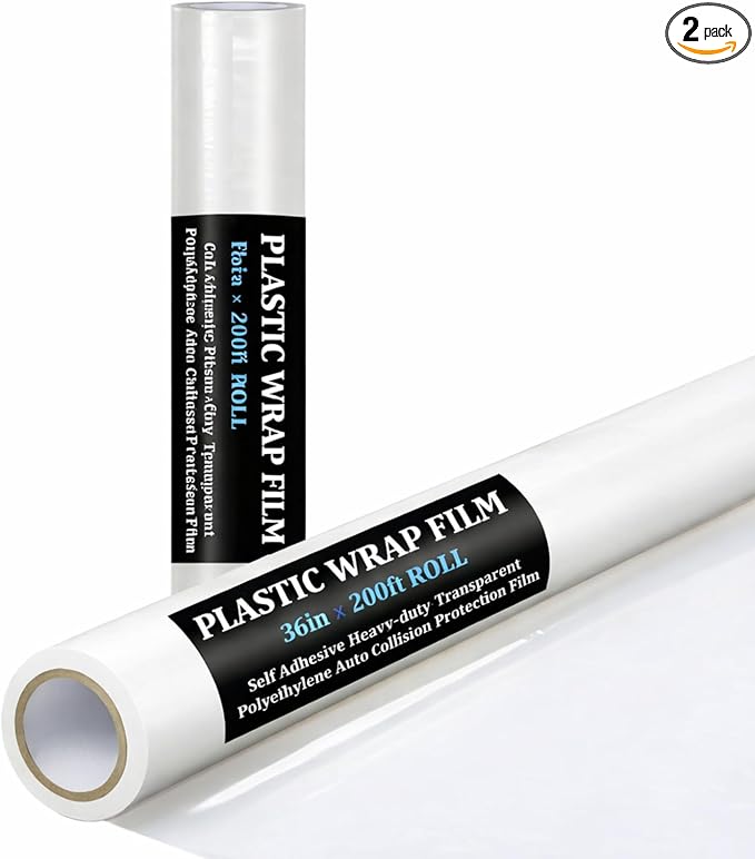 Maitys 2 Rolls Crash Plastic Wrap Film 36 Inch x 200 ft Clear Plastic Protector for Car Windows Damaged Vehicles Self-Adhesive Crash Clear Wrap for Auto Collision Dust Protection Broken Windows