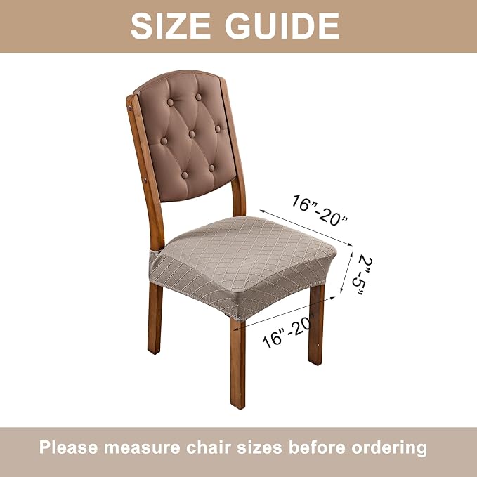 Genina Waterproof Seat Covers for Dining Room Chairs Covers Dining Chair Slipcovers Protector, No Rear Covers (Taupe, 6 Pcs)