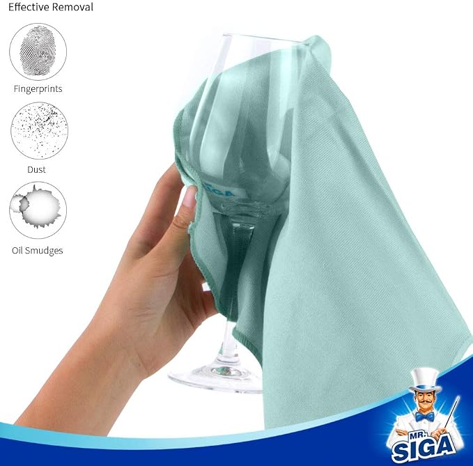 MR.SIGA Ultra Fine Microfiber Cloths for Glass, Pack of 12, 35 x 40cm 13.7" x 15.7" | Lint free window cleaning cloths, ultra fine microfiber polishing cloths, 35 x 40 cm(13.8 x 15.7 inch)