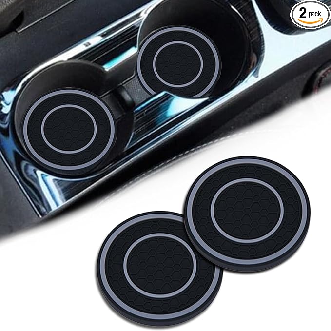 2 Pack Car Coasters for Cup Holder, 2.75 Inch Universal Auto Waterproof Coasters Silicon Insulation Cup Mats,No-Slip Anti Dust Insert Coaster for Woman Man, Suit for Vehicle Interior (2, Gray)