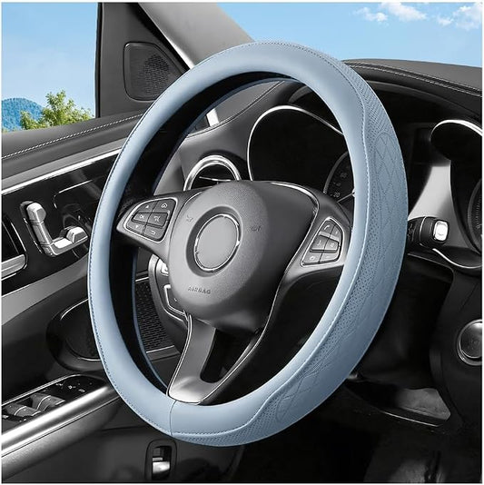 Zpana Car Steering Wheel Cover, 14.5-15" Breathable Soft Leather Vehicle Steering Wheel Protector with Anti-Slip Lining, Comfortable Auto Interior Decoration Accessories, Universal Fit (Blue)