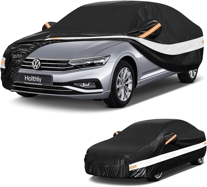 10 Layers Sedan Car Cover Custom Fit for Volkswagen Passat (1994-2026), Waterproof All Weather for Automobiles, Outdoor Full Cover Sun Dust Rain Protection with Cotton. Black