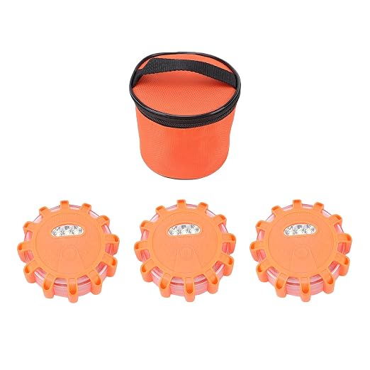 3 Pack LED Road Flares Emergency Lights, Roadside Emergency Disc Beacon Kit with Magnetic Base and Hook, 9 Flash Modes for Car Truck RV Boat