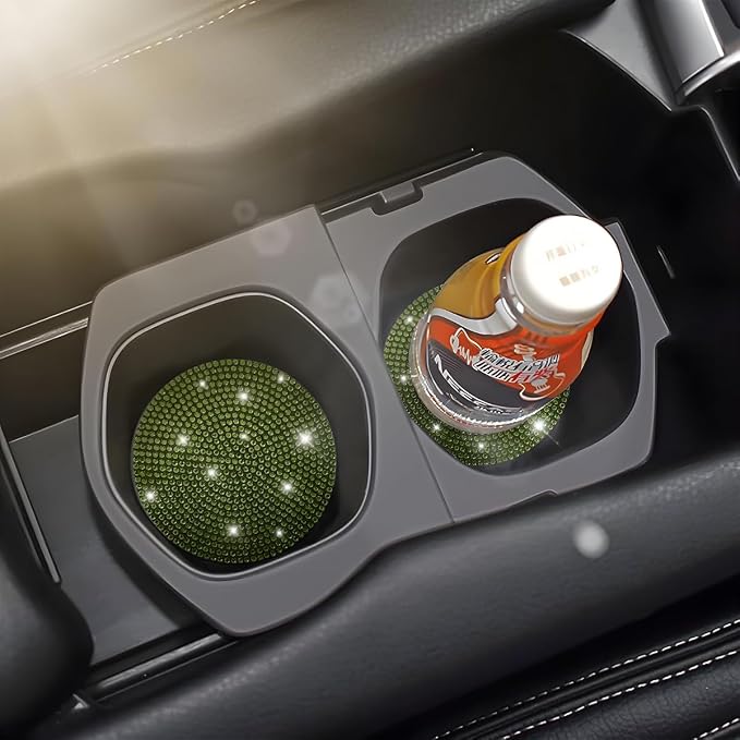 Osilly Bling Car Cup Holder Coaster, Crystal Rhinestone Anti-Slip Insert Coasters, Universal 2.75 Inch Fashion Automotive Cup Mat, Car Interior Accessories Decor Gifts for Women (Yellow/Green, 4PCS)