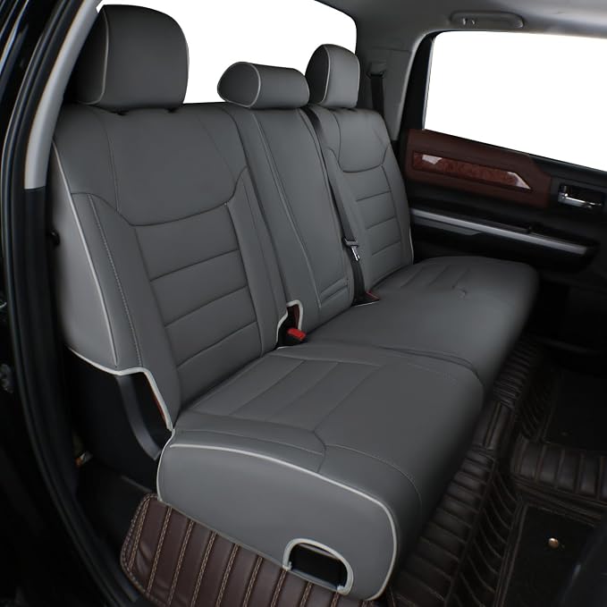 EKR Custom Fit Tacoma Rear Car Seat Covers for Toyota Tacoma 2016 2017 2018 2019 2020 2021 2022 2023 Double Cab/Crew Cab - Second Row Only,Faux Leather(Black with Red Trim)