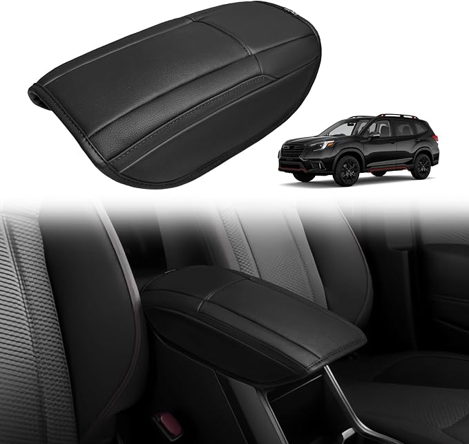 Muslogy Center Console Armrest Cover Fit for Subaru Forester 2019-2024 Accessories, Comfort Armrest Pad Console Lid Cushion Vegan Leather Regular Thick