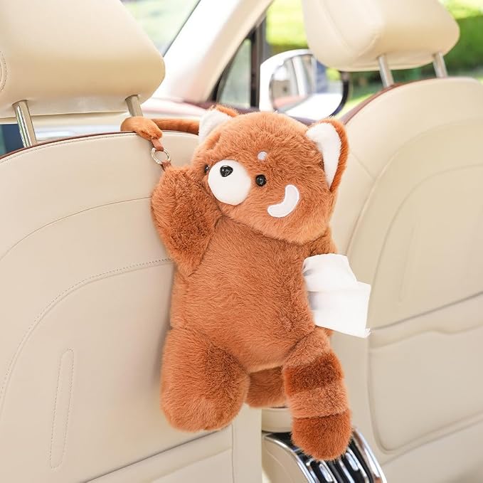 Cute Tissue Box Cover Plush Tissue Box Holder for Car, Home, Decorative Holder/Organizer for Bathroom Vanity Countertop, Nightstands, Office Desk-Raccoon