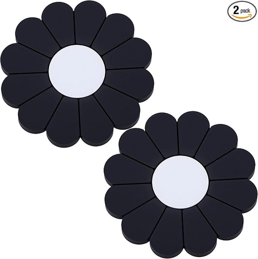 2-Pack Car Cup Holder Coaster Inserts, Daisy Shape, 2.75 Inch Non-Slip Silicone Cup Holder Insert, Universal Non-Slip Cup Holders, Car Accessories Interior for Women and Man (Black)