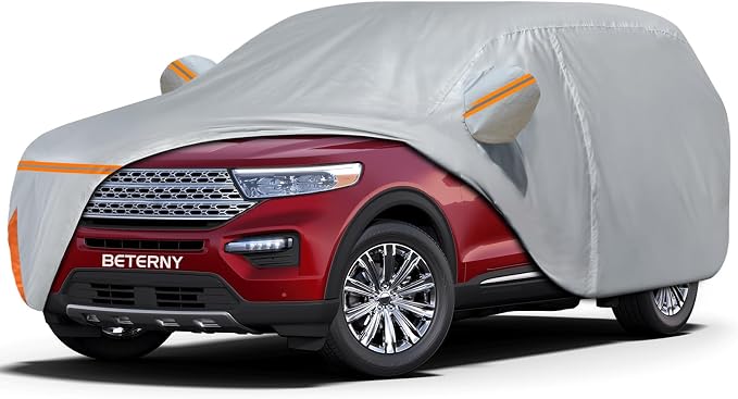 Car Cover for 2006-2026 Ford Explorer, Waterproof Custom-fit All Weather Sun Rain UV Dust Snow Protection Outdoor Explorer Full Car Cover with Door Zipper and Cotton Lining-Grey