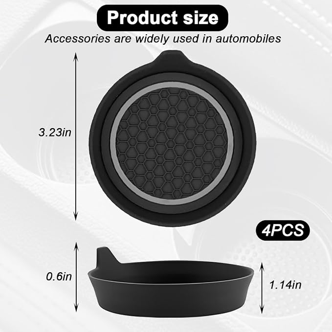 HZEL Car Cup Holder Coasters, 4PCS Non Slip Waterproof Vehicle Water Bottle Pads, Recessed Automotive Interior Drink Mat Decoration Accessories, Universal for SUV Sedan Truck (Gray/Black)