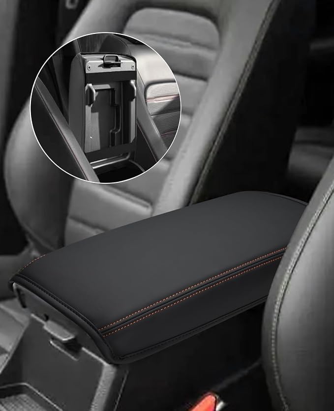 INTGET for 2023 2024 2025 2026 Honda CRV Center Console Cover with Thin Pad Leather Middle Armrest Cover Center Console Lid Protector for Honda CRV 2025 Accessories (Orange Stitches with Pad,2023+)
